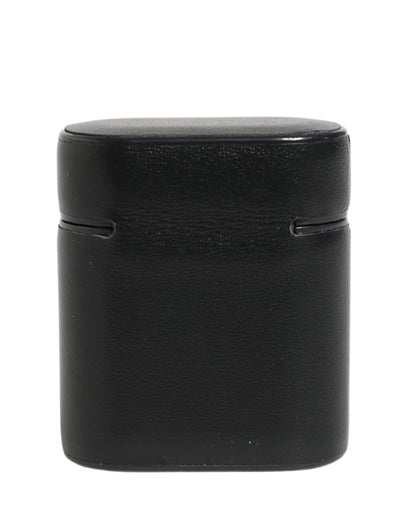 Custodia a libro per Airpods con logo stampato in pelle di vitello nera Dolce &amp; Gabbana