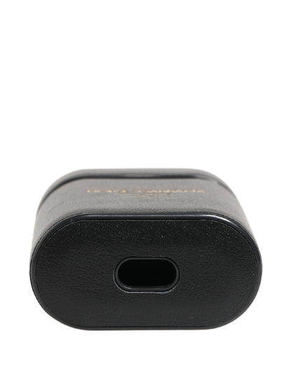 Custodia a libro per Airpods con logo stampato in pelle di vitello nera Dolce &amp; Gabbana