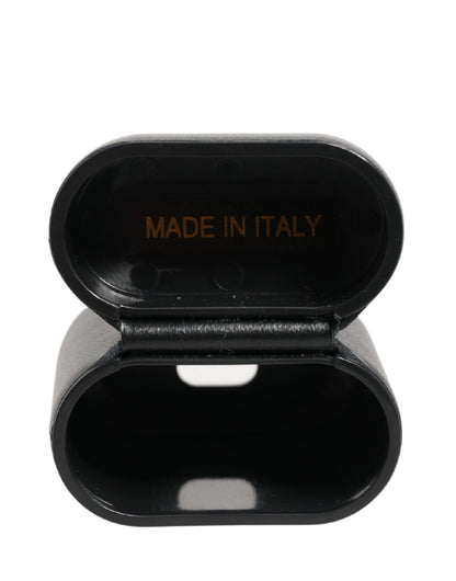 Custodia a libro per Airpods con logo stampato in pelle di vitello nera Dolce &amp; Gabbana