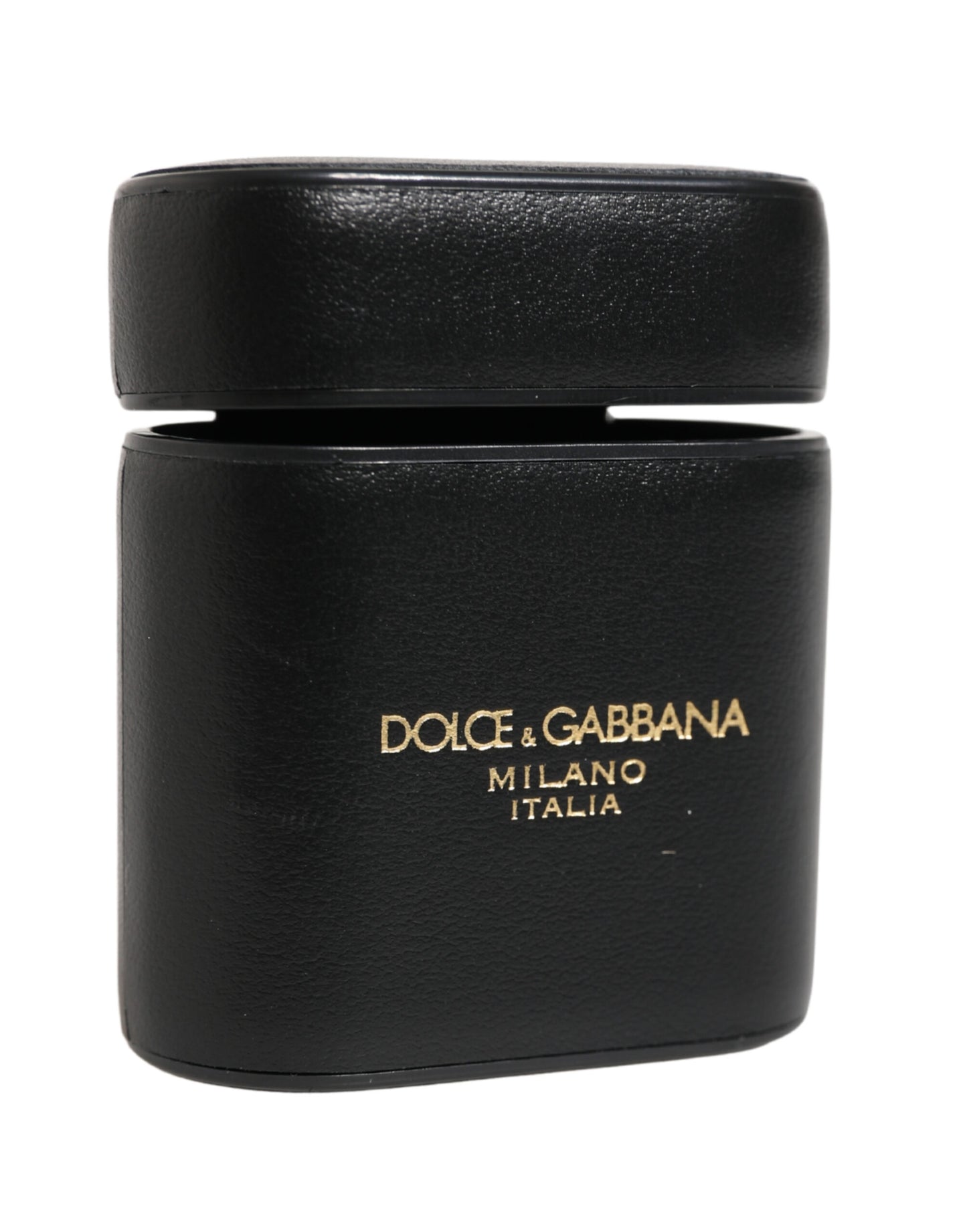Custodia a libro per Airpods con logo stampato in pelle di vitello nera Dolce &amp; Gabbana