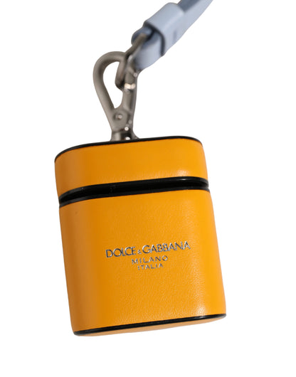 Custodia Dolce &amp; Gabbana in pelle di vitello gialla con logo e cinturino per Airpods