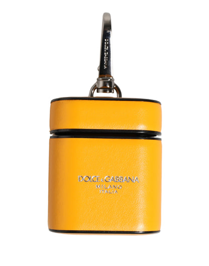 Custodia Dolce &amp; Gabbana in pelle di vitello gialla con logo e cinturino per Airpods