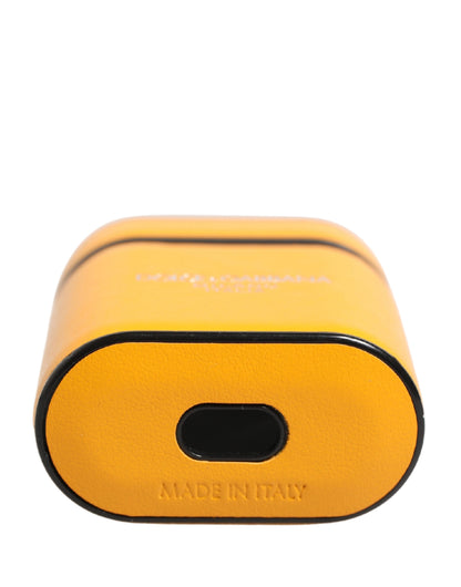 Custodia Dolce &amp; Gabbana in pelle di vitello gialla con logo e cinturino per Airpods