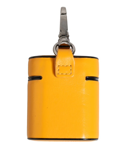 Custodia Dolce &amp; Gabbana in pelle di vitello gialla con logo e cinturino per Airpods