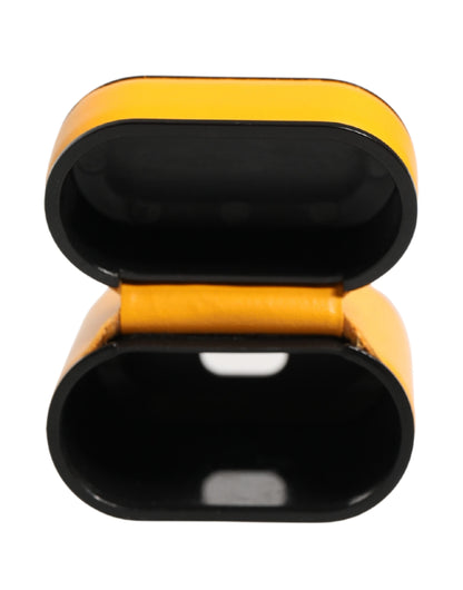 Custodia Dolce &amp; Gabbana in pelle di vitello gialla con logo e cinturino per Airpods