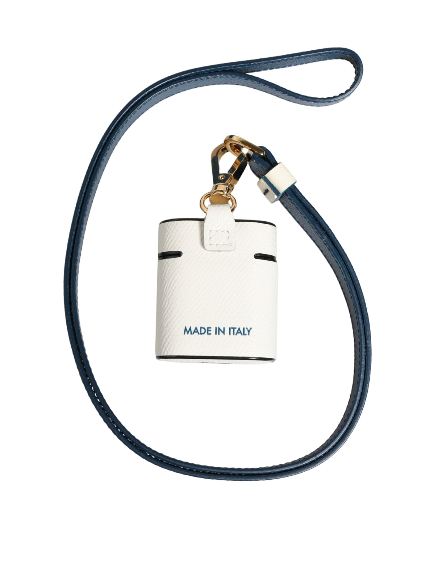 Custodia per Airpods con cinturino a flip in pelle di vitello bianca con logo Dolce &amp; Gabbana