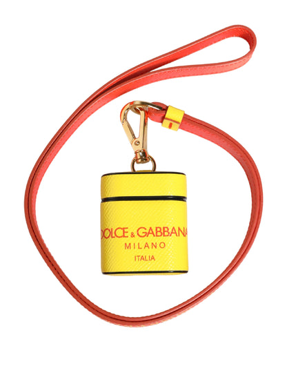 Custodia per Airpods con cinturino a scatto in pelle di vitello gialla Dolce &amp; Gabbana