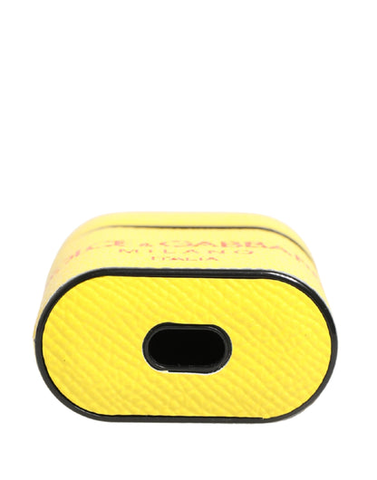 Custodia per Airpods con cinturino a scatto in pelle di vitello gialla Dolce &amp; Gabbana