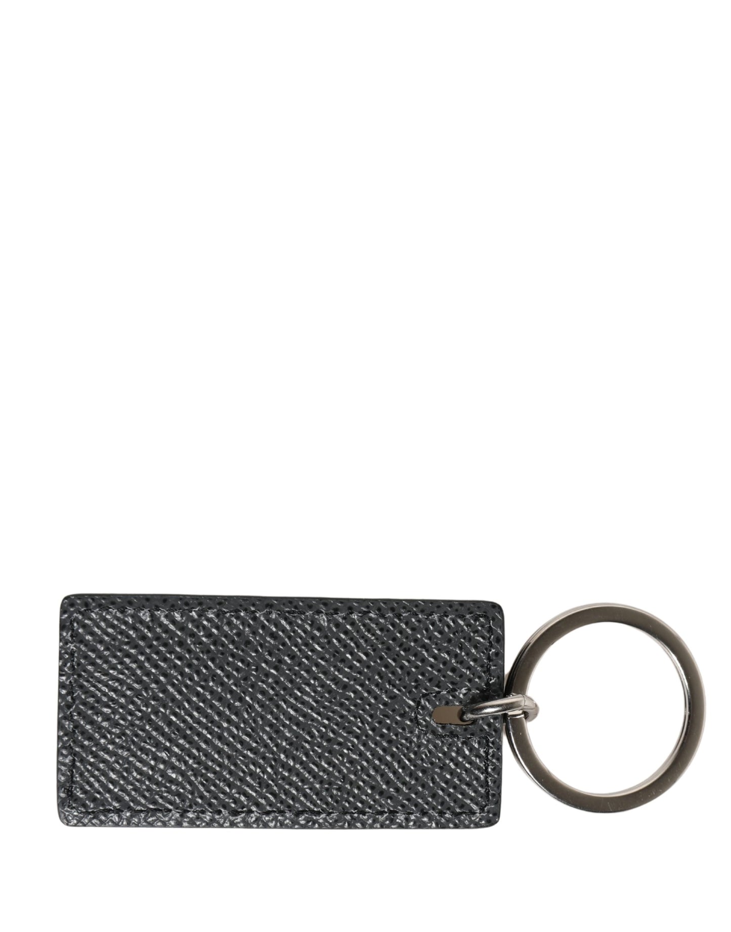 Portachiavi con anello in metallo con logo D&amp;G in pelle di vitello nera Dolce &amp; Gabbana