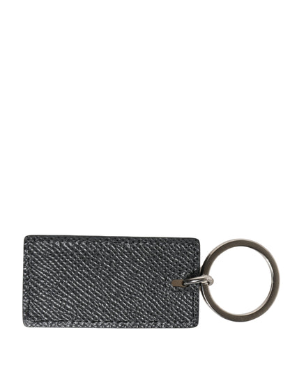 Portachiavi con anello in metallo con logo D&amp;G in pelle di vitello nera Dolce &amp; Gabbana