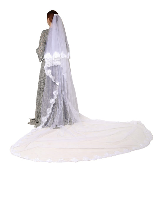 Dolce & Gabbana Velo lungo 3 metri in pizzo floreale bianco e nylon