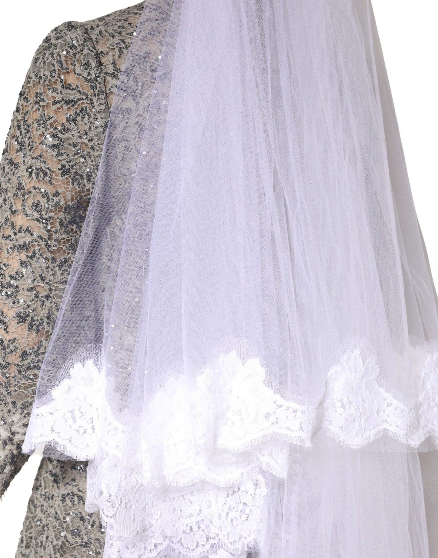 Dolce & Gabbana Velo lungo 3 metri in pizzo floreale bianco e nylon