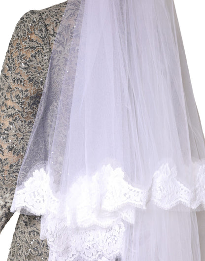 Dolce & Gabbana Velo lungo 3 metri in pizzo floreale bianco e nylon