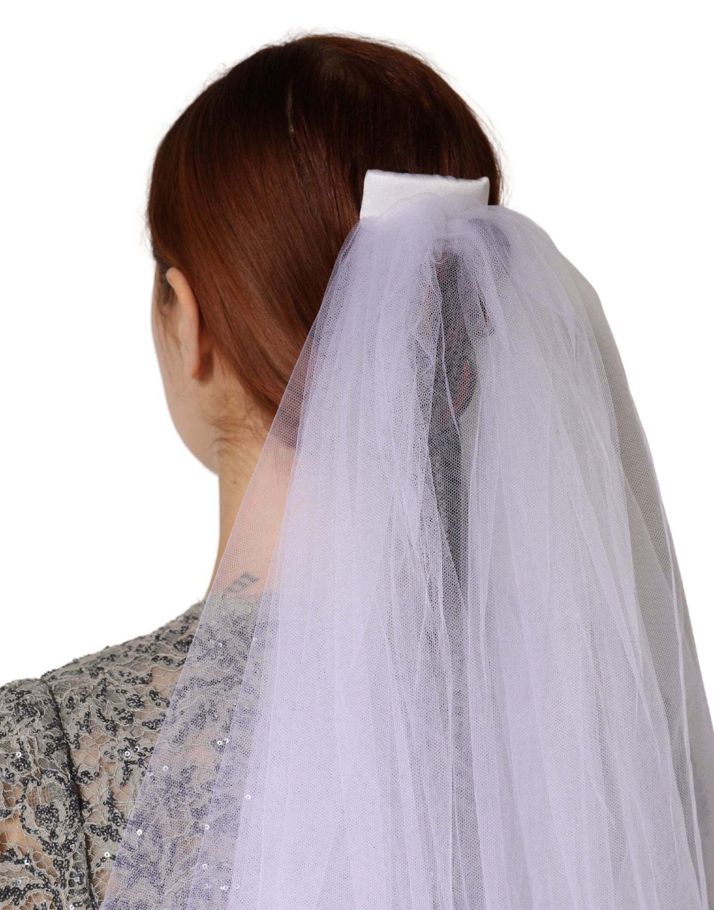 Dolce & Gabbana Velo lungo 3 metri in pizzo floreale bianco e nylon