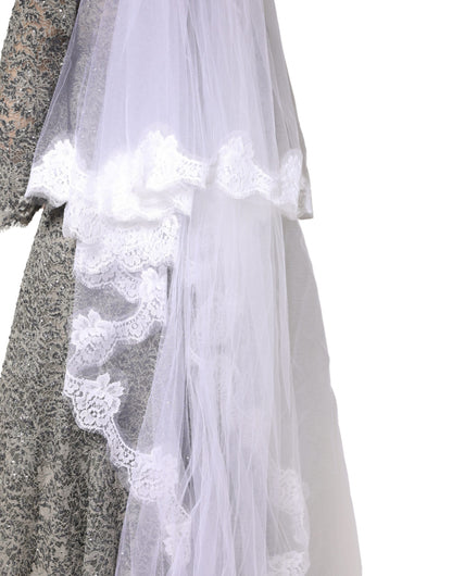 Dolce & Gabbana Velo lungo 3 metri in pizzo floreale bianco e nylon
