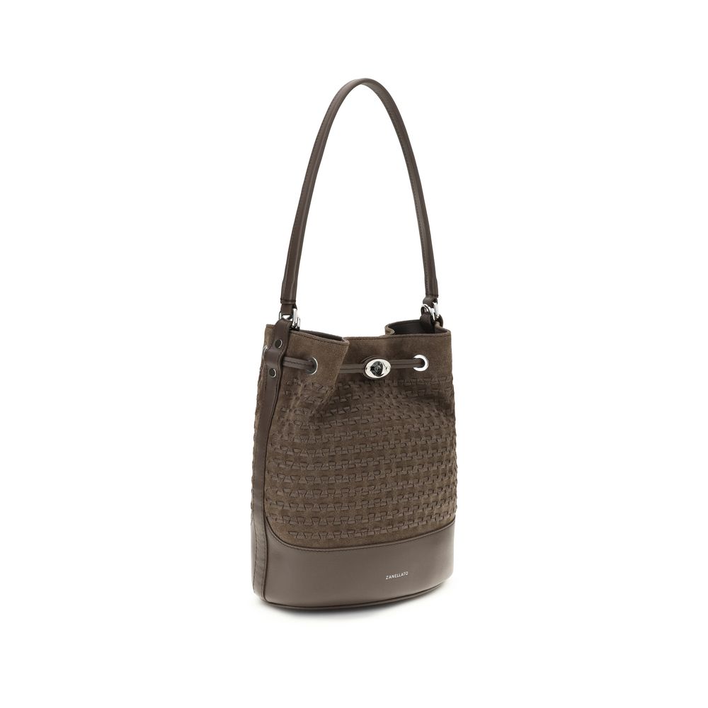 Borsa a secchiello Bos Taurus in pelle di vitello marrone Zanellato