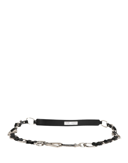 Tracolla per borsa con catena in argento e pelle nera Dolce & Gabbana