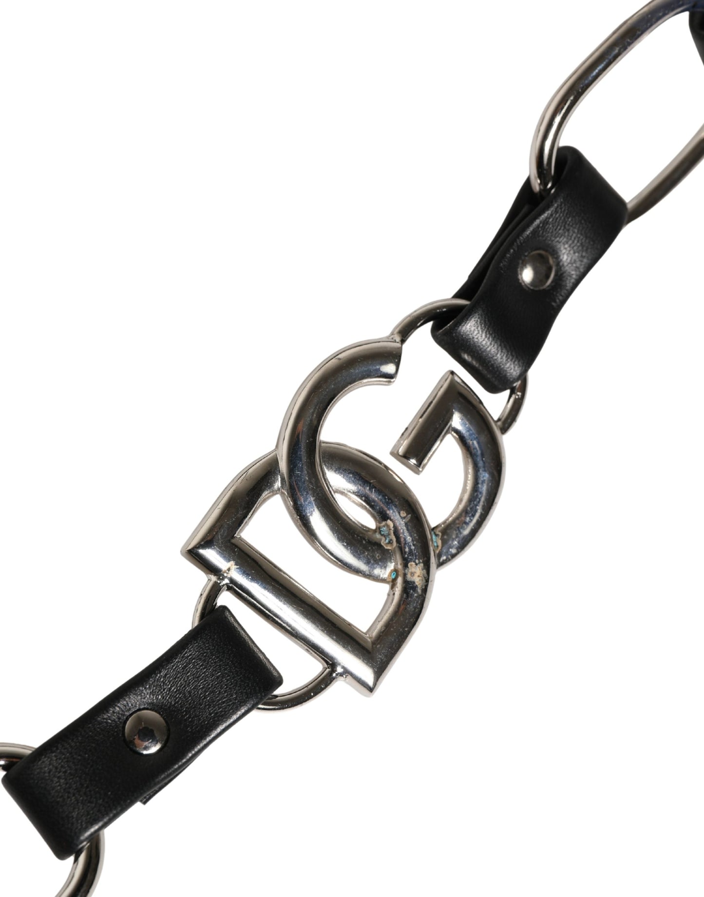 Tracolla per borsa con catena in argento e pelle nera Dolce & Gabbana