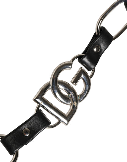 Tracolla per borsa con catena in argento e pelle nera Dolce & Gabbana