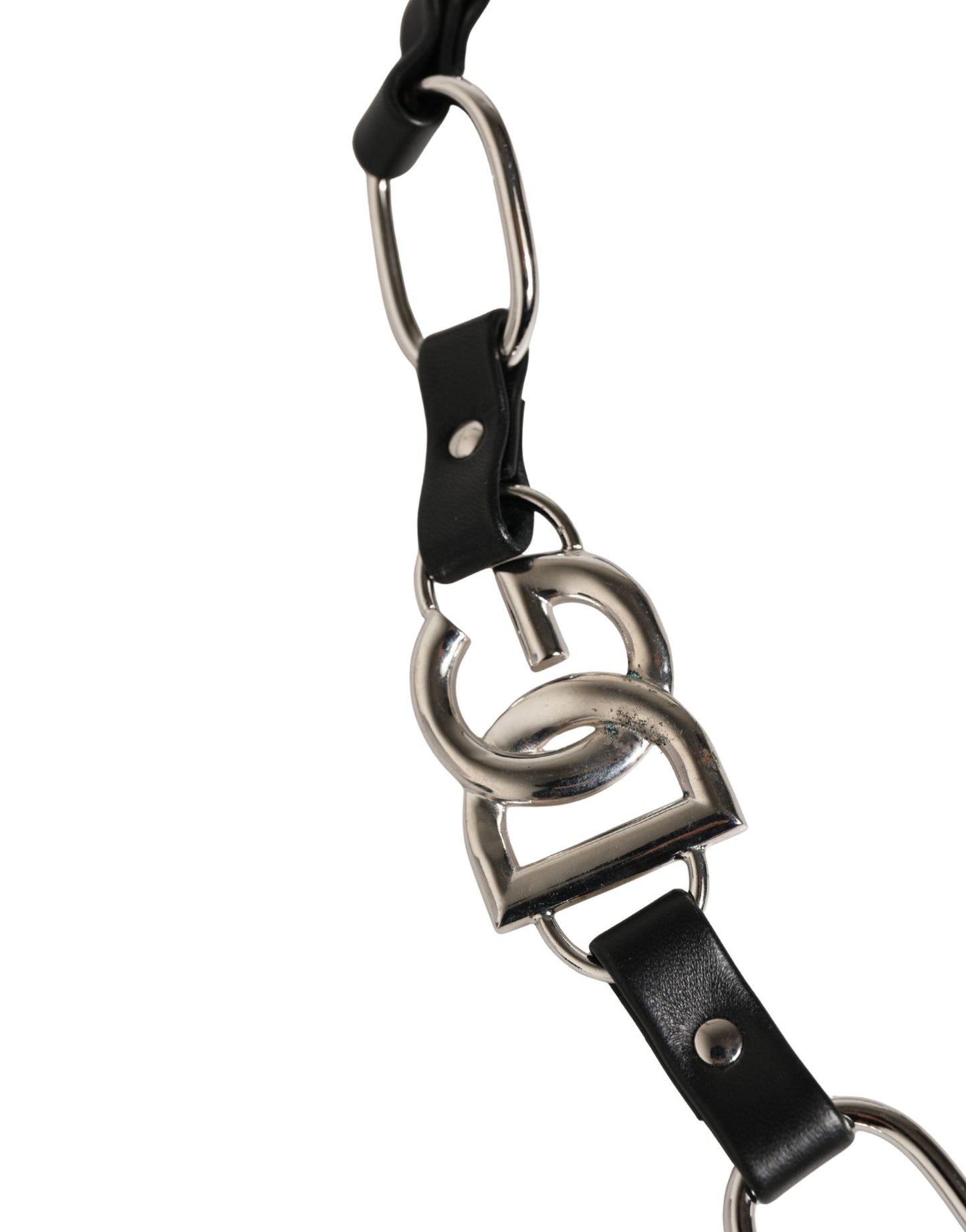 Tracolla per borsa con catena in argento e pelle nera Dolce & Gabbana