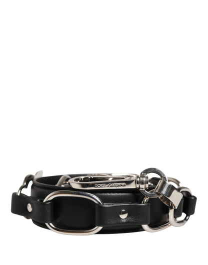 Tracolla per borsa con catena in argento e pelle nera Dolce & Gabbana