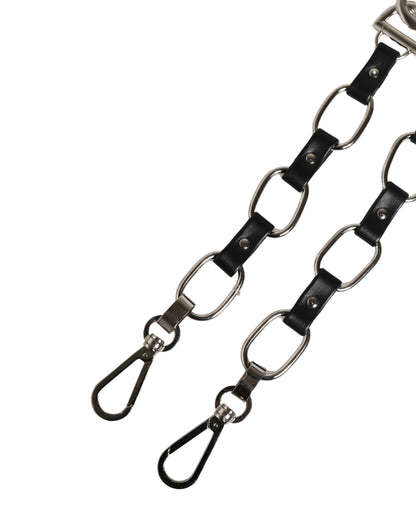 Tracolla per borsa con catena in argento e pelle nera Dolce & Gabbana