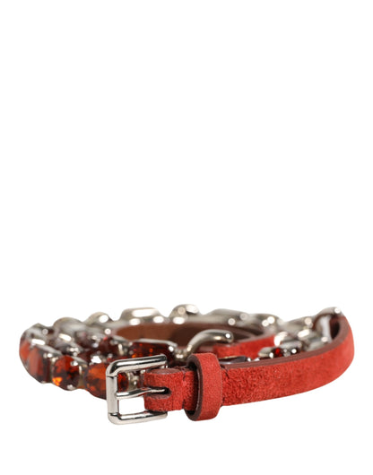Cintura Dolce & Gabbana in velluto rosso con cristalli e catena