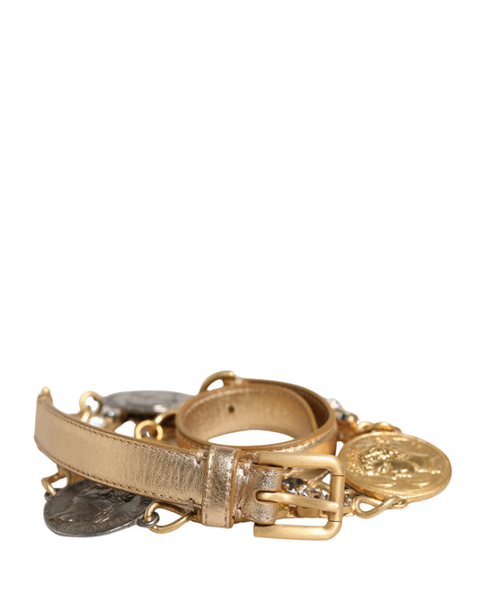 Cintura Dolce &amp; Gabbana con fibbia in metallo decorata con monete e catena in ottone dorato