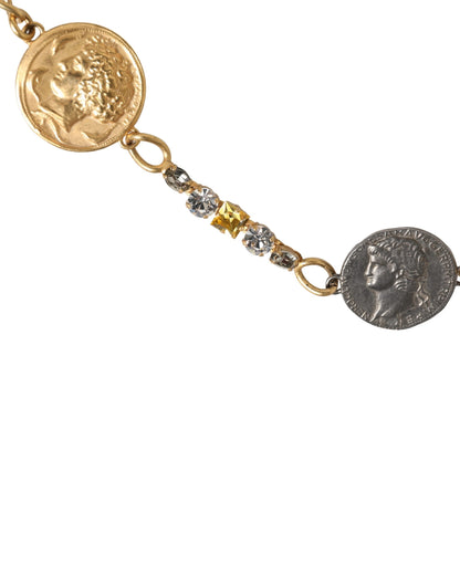 Cintura Dolce &amp; Gabbana con fibbia in metallo decorata con monete e catena in ottone dorato