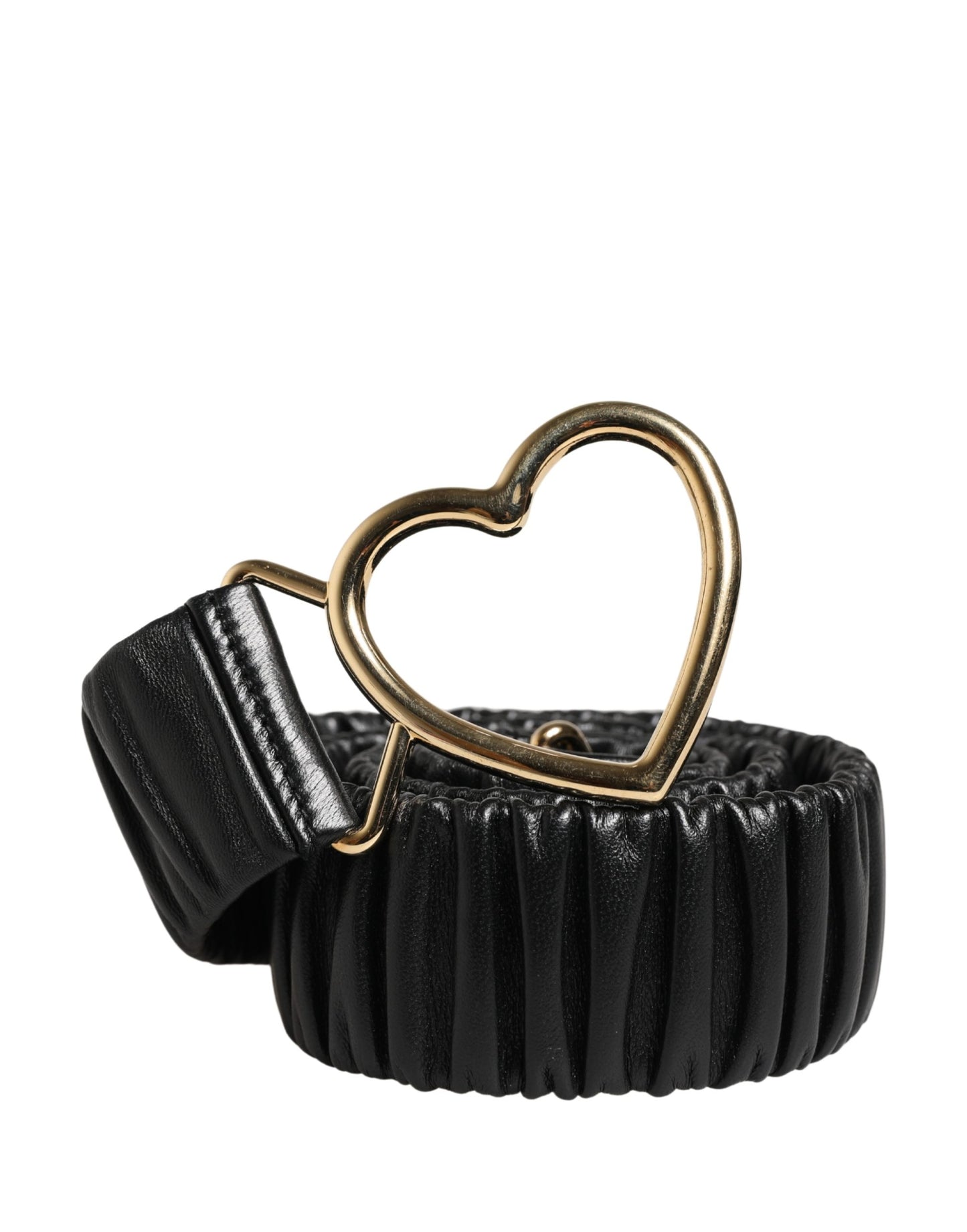 Cintura Dolce &amp; Gabbana in pelle nera con fibbia in metallo dorato a forma di cuore