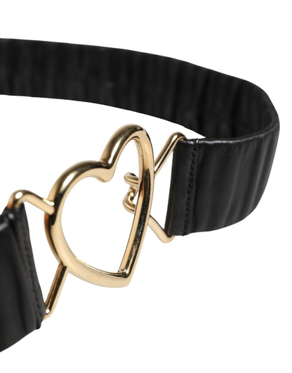 Cintura Dolce &amp; Gabbana in pelle nera con fibbia in metallo dorato a forma di cuore