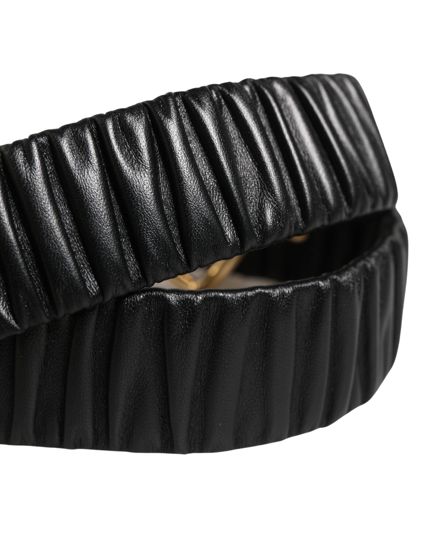 Cintura Dolce &amp; Gabbana in pelle nera con fibbia in metallo dorato a forma di cuore