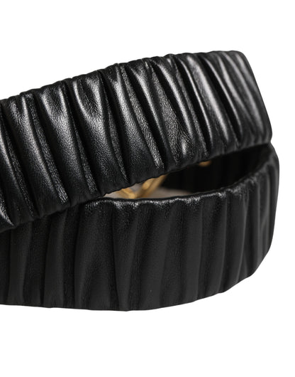 Cintura Dolce &amp; Gabbana in pelle nera con fibbia in metallo dorato a forma di cuore