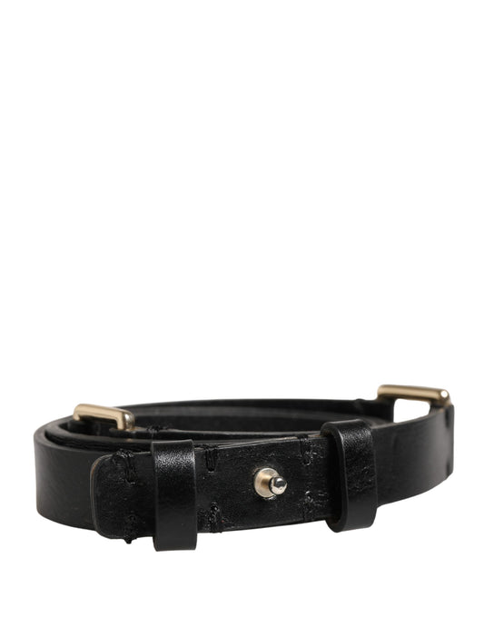 Cintura in pelle nera sottile con fibbia in ottone dorato GF Ferre