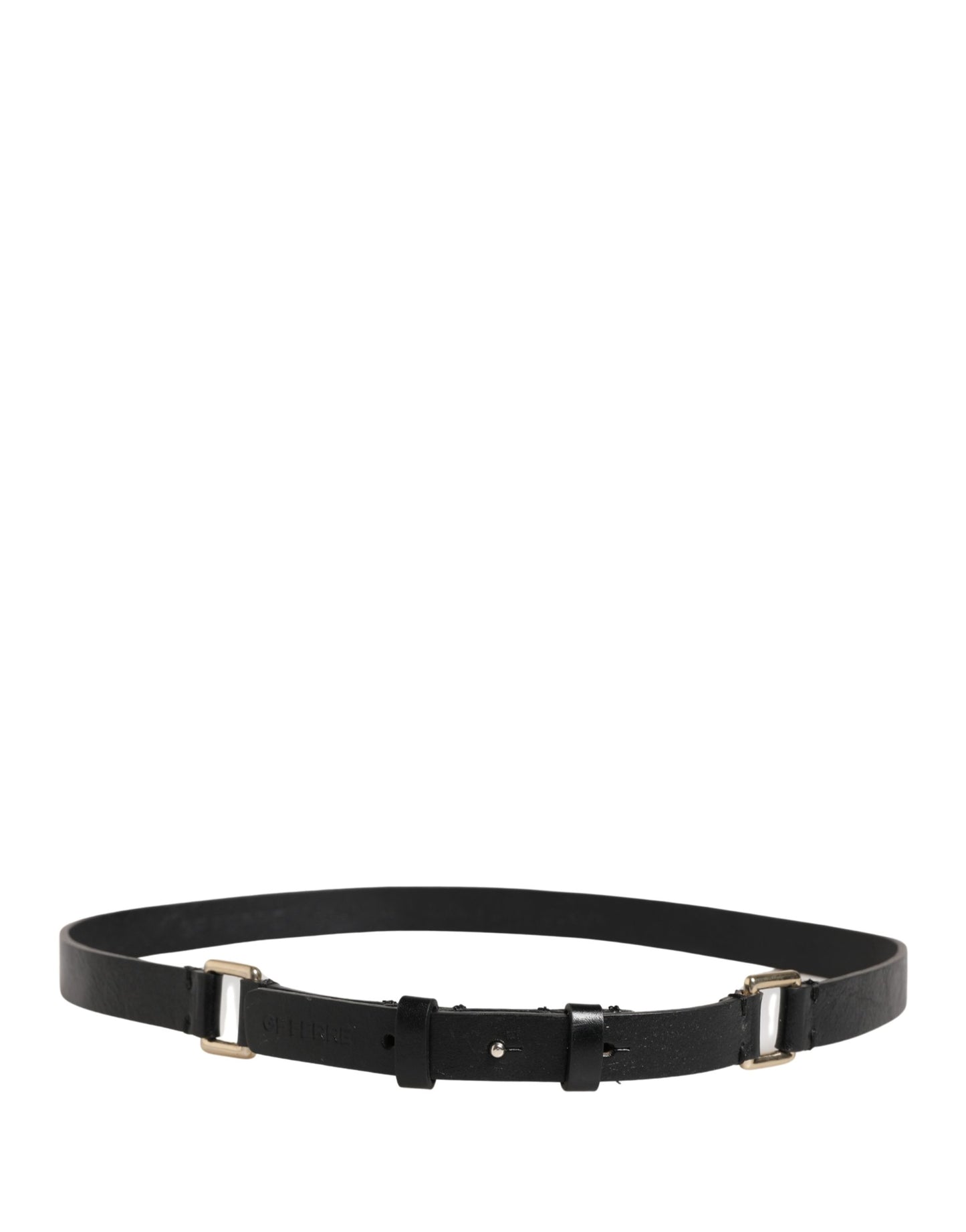 Cintura in pelle nera sottile con fibbia in ottone dorato GF Ferre