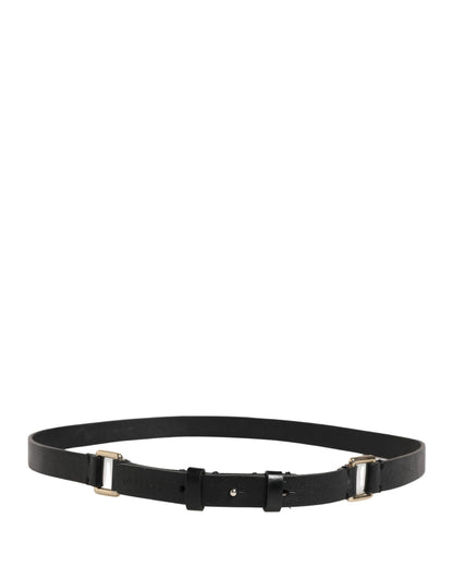 Cintura in pelle nera sottile con fibbia in ottone dorato GF Ferre