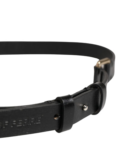 Cintura in pelle nera sottile con fibbia in ottone dorato GF Ferre