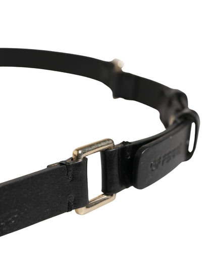 Cintura in pelle nera sottile con fibbia in ottone dorato GF Ferre