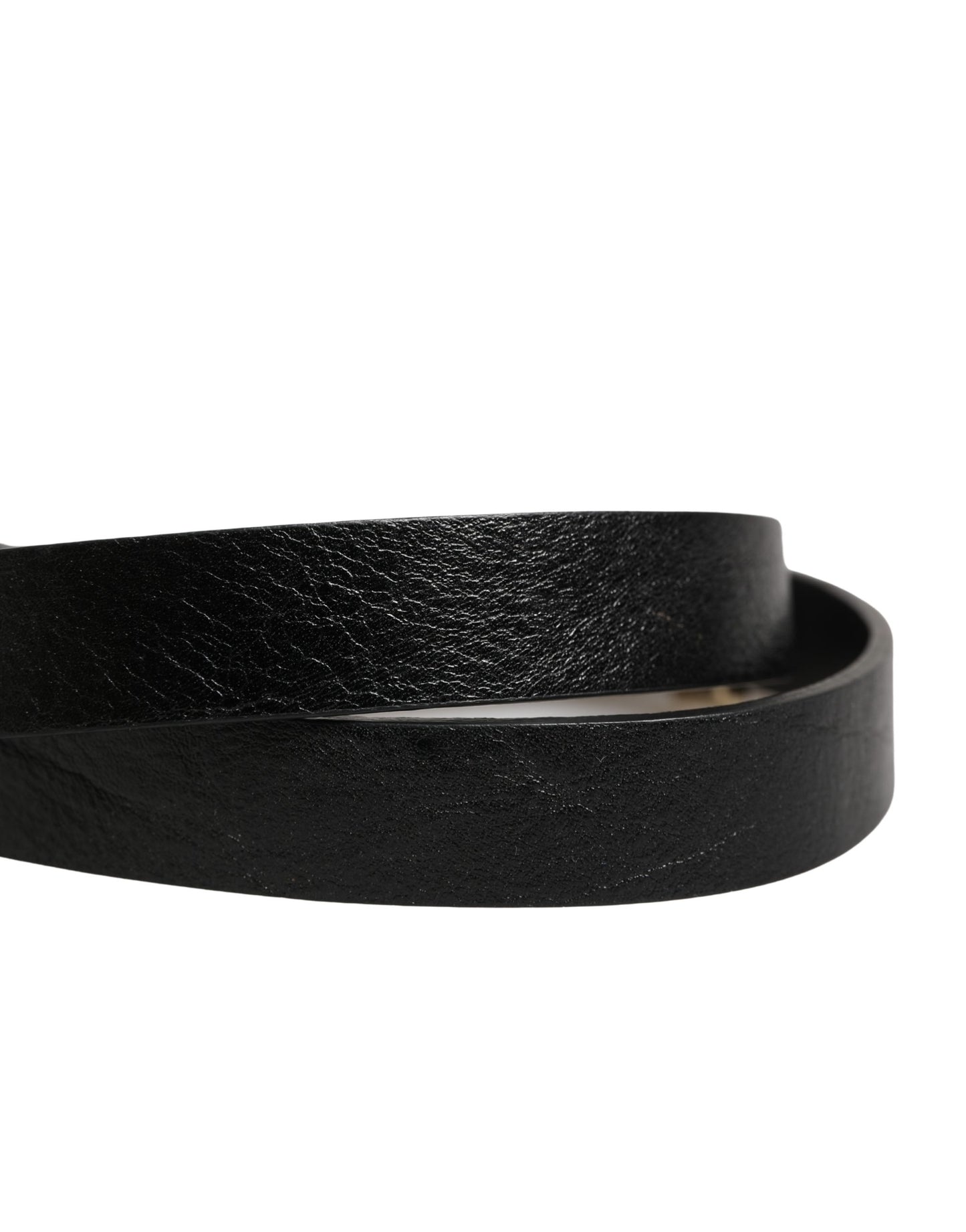 Cintura in pelle nera sottile con fibbia in ottone dorato GF Ferre