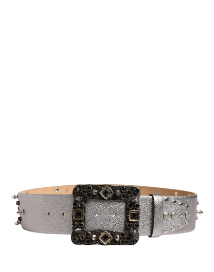Cintura Dolce & Gabbana in pelle argentata con fibbia in metallo e cristalli