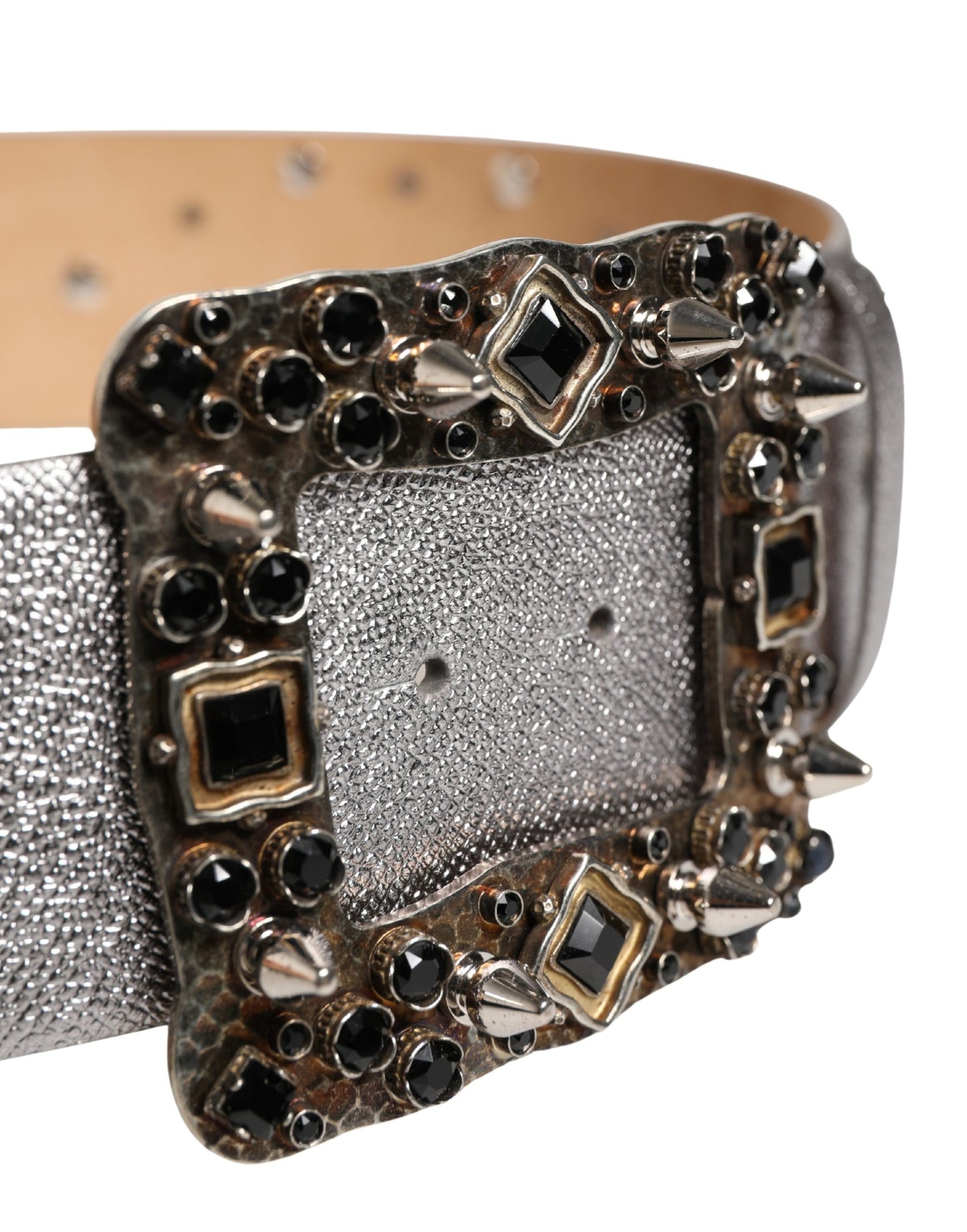 Cintura Dolce & Gabbana in pelle argentata con fibbia in metallo e cristalli