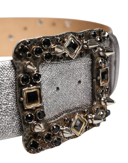 Cintura Dolce & Gabbana in pelle argentata con fibbia in metallo e cristalli