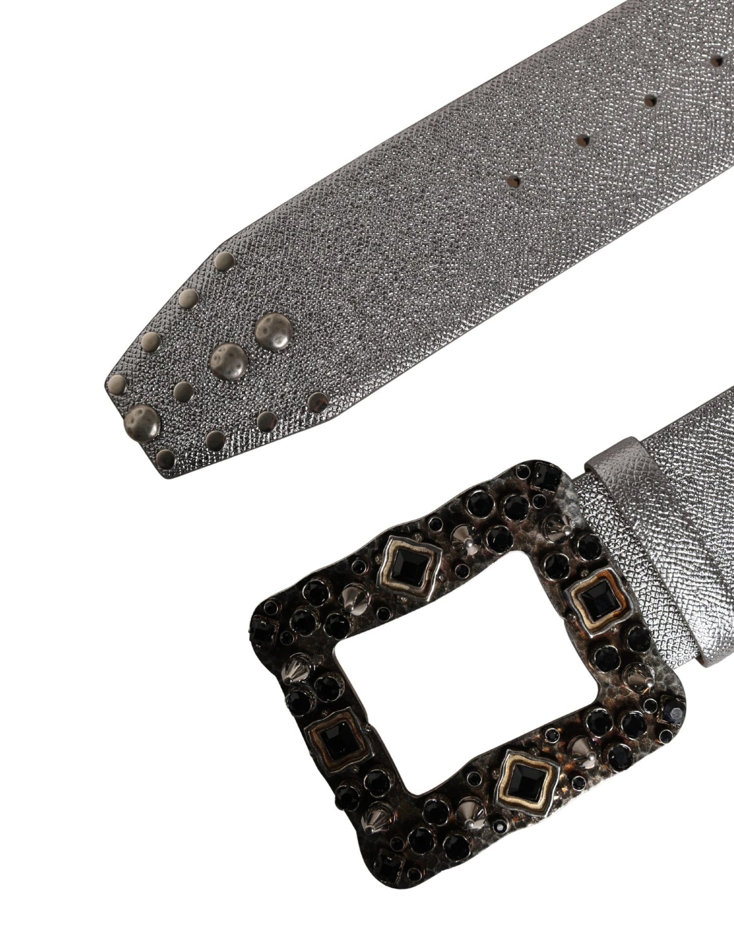 Cintura Dolce & Gabbana in pelle argentata con fibbia in metallo e cristalli