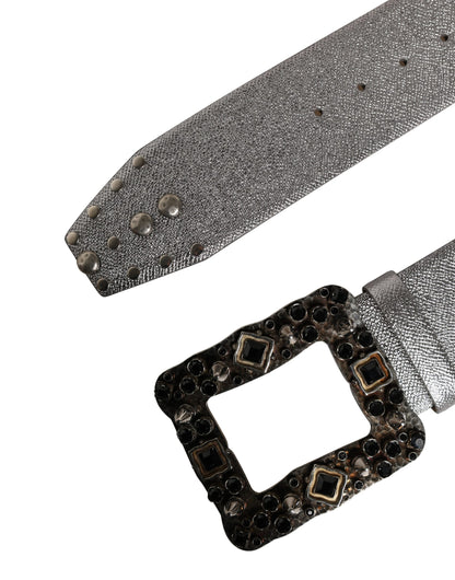 Cintura Dolce & Gabbana in pelle argentata con fibbia in metallo e cristalli