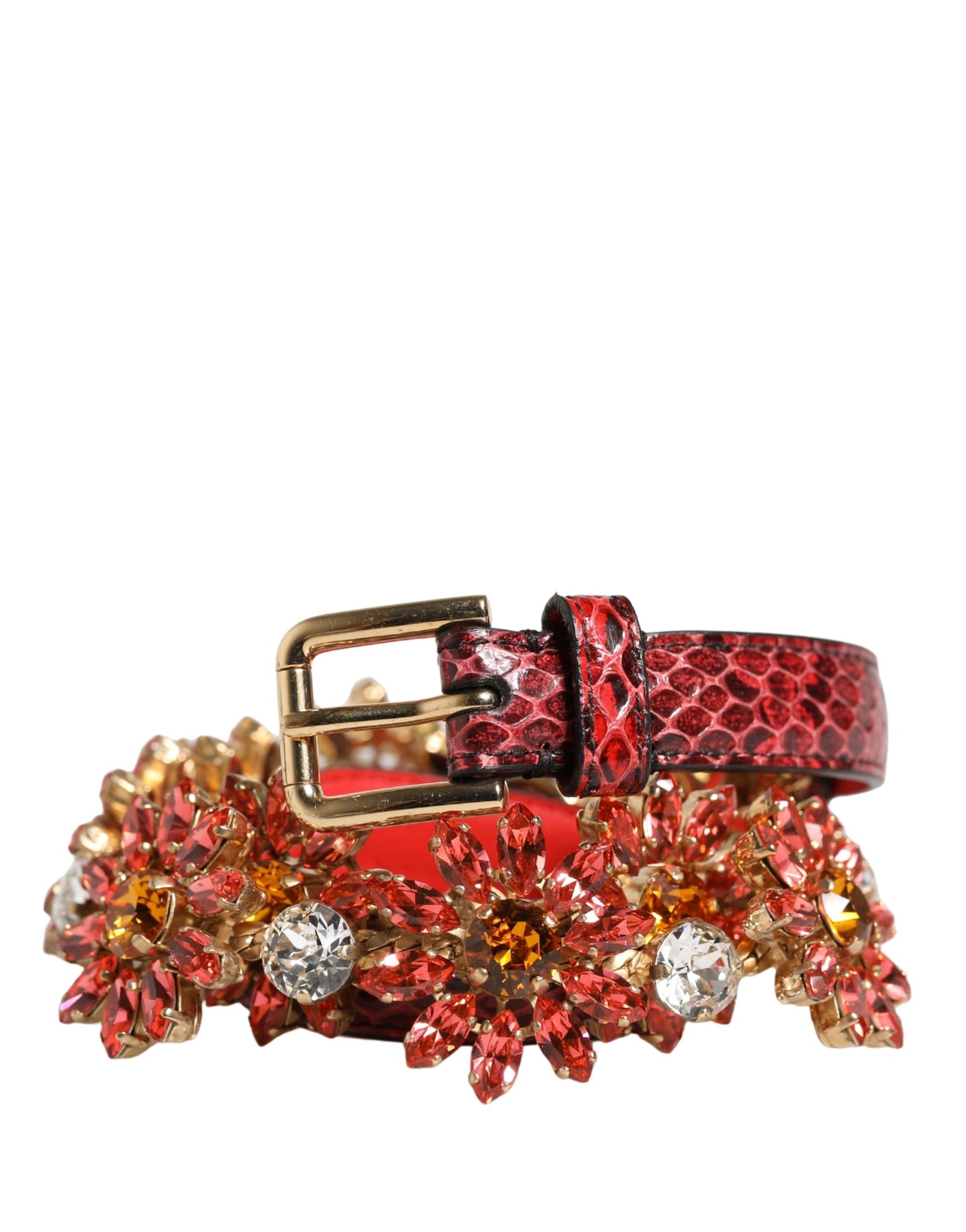 Cintura Dolce & Gabbana in pelle rossa con margherite e cristalli