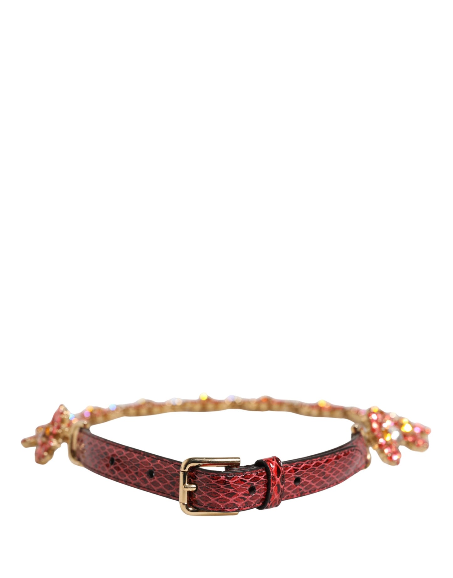Cintura Dolce & Gabbana in pelle rossa con margherite e cristalli