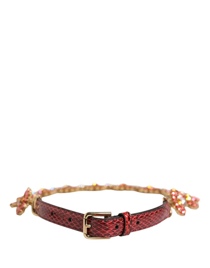 Cintura Dolce & Gabbana in pelle rossa con margherite e cristalli