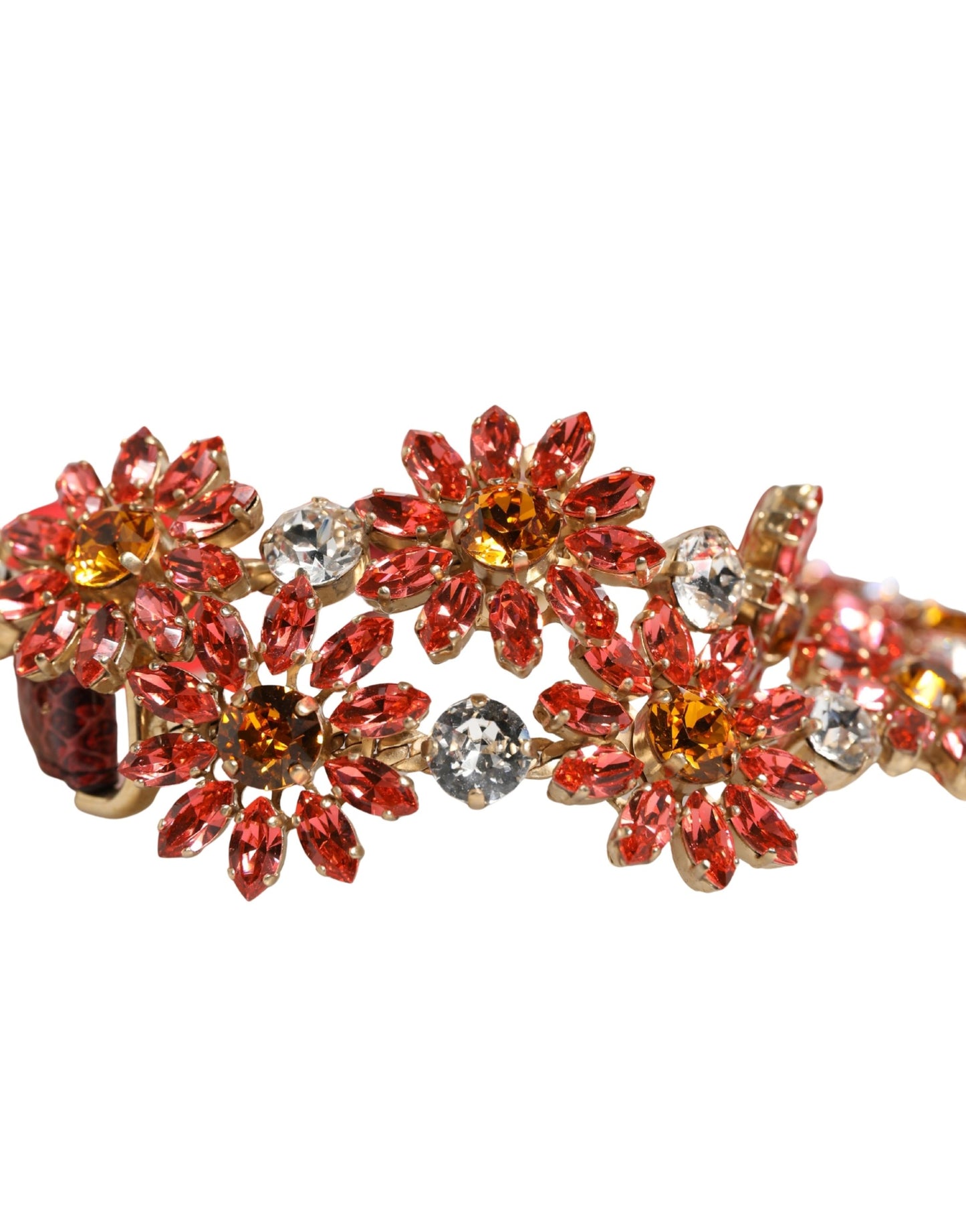 Cintura Dolce & Gabbana in pelle rossa con margherite e cristalli