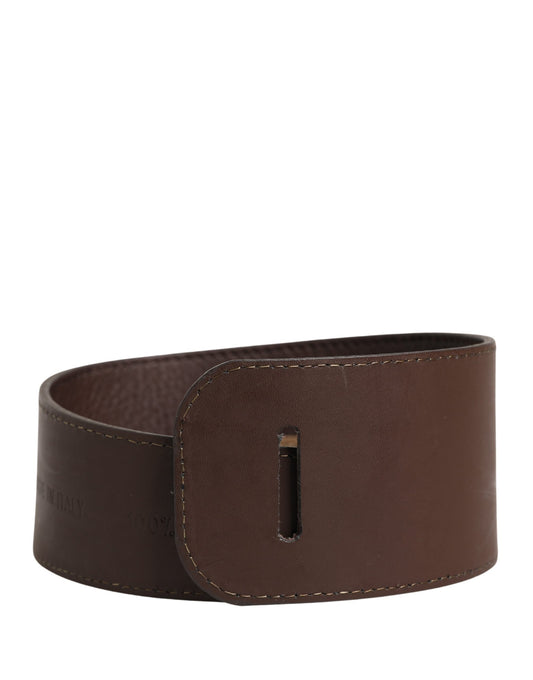 Cintura da donna larga in vera pelle marrone con logo GF Ferre
