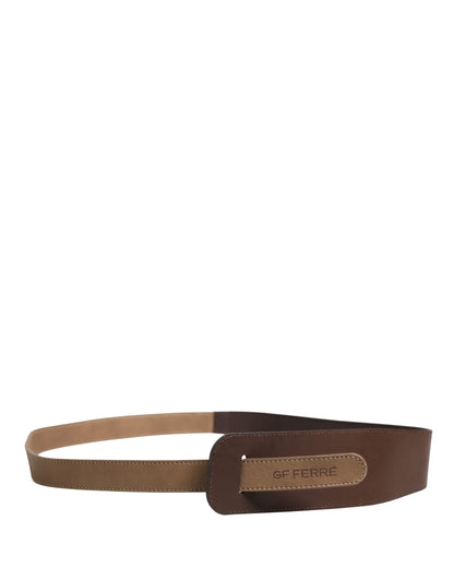 Cintura da donna larga in vera pelle marrone con logo GF Ferre